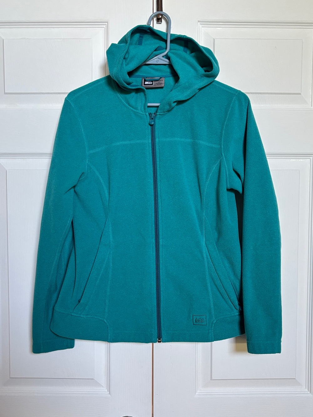 REI Women’s Small Teal Full Zip Fleece Hoodie Jacket Hiking Outdoor